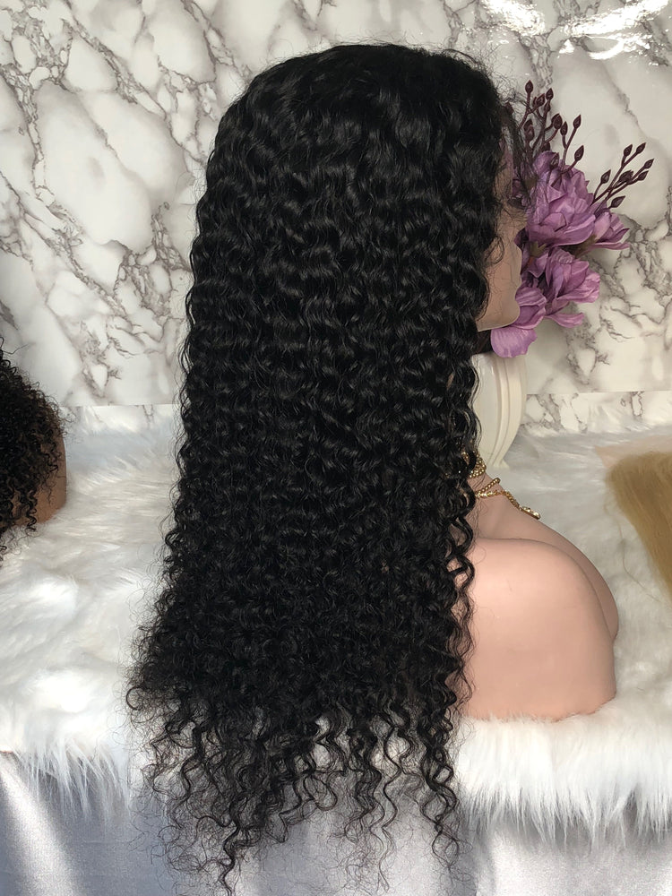 
            
                Load image into Gallery viewer, Deep Curly Human Hair Wig Full Lace Wig Lace Front Wig Pre plucked Bleached Knots
            
        