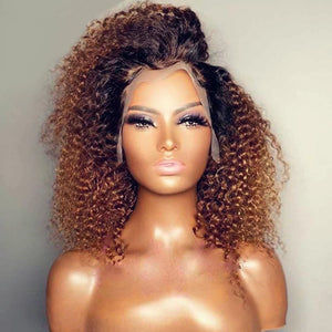 
            
                Load image into Gallery viewer, Lace Frontal Transparent Human Hair Wig Ombre Brown Curl Style Hair
            
        