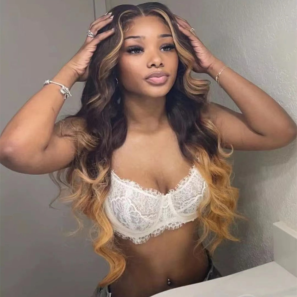 Ombre Honey Blonde 13x6 Lace Frontal Human Hair Wig Body Wave Style