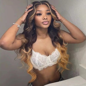 
            
                Load image into Gallery viewer, Ombre Honey Blonde 13x6 Lace Frontal Human Hair Wig Body Wave Style
            
        