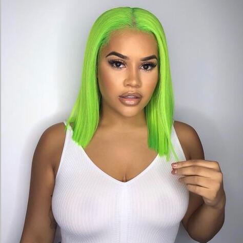 Preplucked Green Color Human Hair Bob Lace Wig | Silky Straight