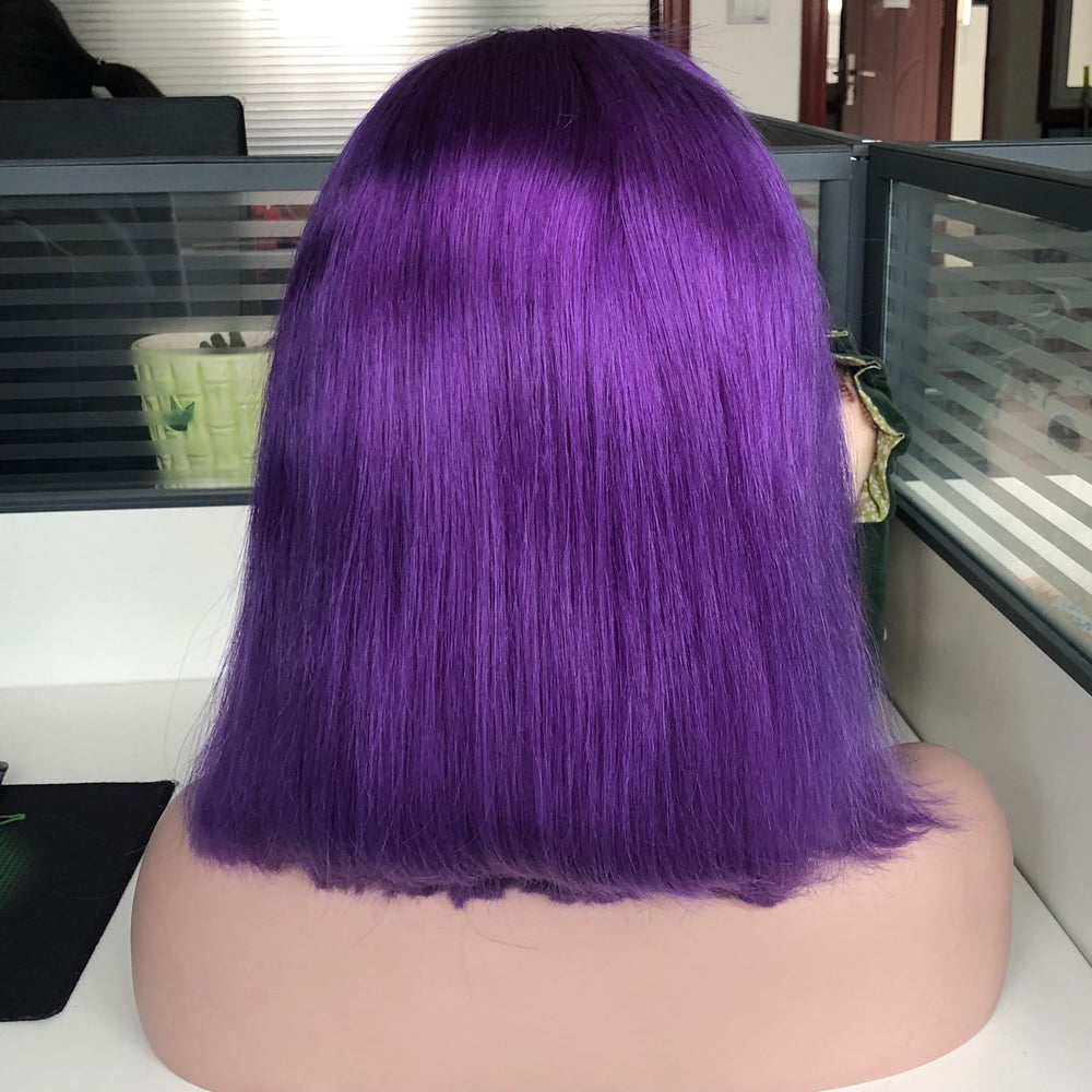 Preplucked Violet Purple Human Hair Bob Lace Wig | Silky Straight