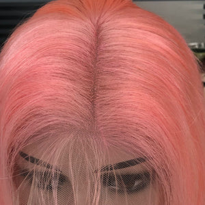 Preplucked Pink Color Human Hair Bob Lace Wig | Silky Straight
