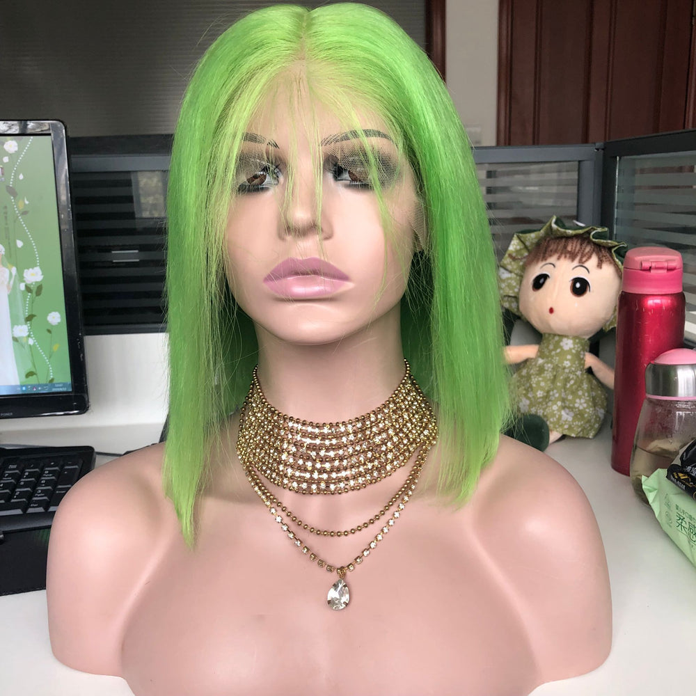 
            
                Load image into Gallery viewer, Preplucked Green Color Human Hair Bob Lace Wig | Silky Straight
            
        