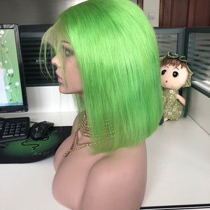 
            
                Load image into Gallery viewer, Preplucked Green Color Human Hair Bob Lace Wig | Silky Straight
            
        