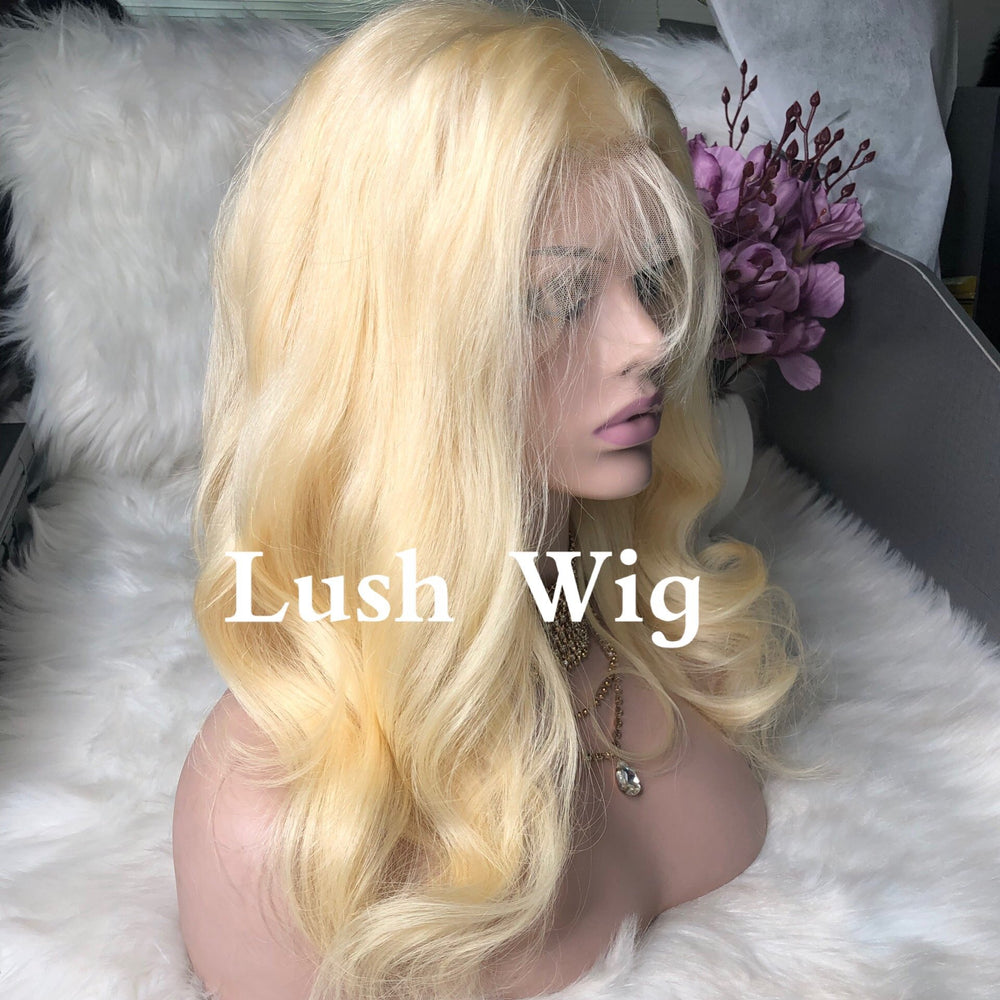 #613 Lace Frontal Blonde Body Wave Human Hair Wig Top Virgin Hair Materials