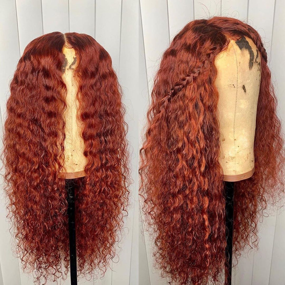 Orange Curly Deep Part Lace Front Preplucked Virgin Human Hair Lace Wig | Curly